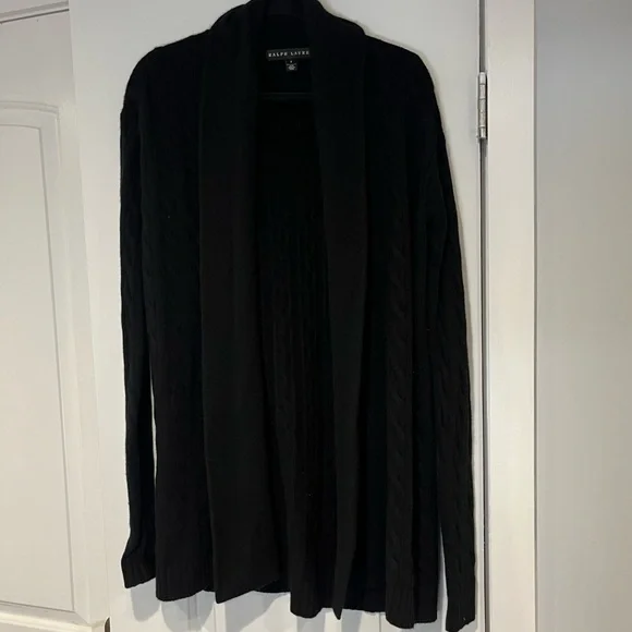 Ralph Lauren Cashmere Cable Knit Cardigan Small Sweater Black Label Duster RARE - Picture 2 of 8